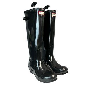 HUNTER Original Tall Gloss Rain Boots Womens Size 8 Black